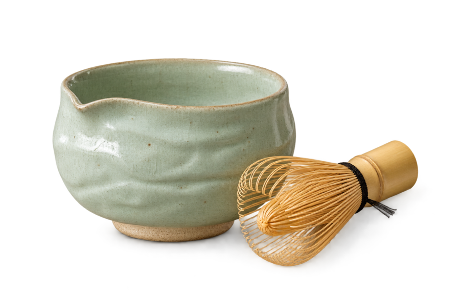 Handmade celadon matcha bowl and whisk
