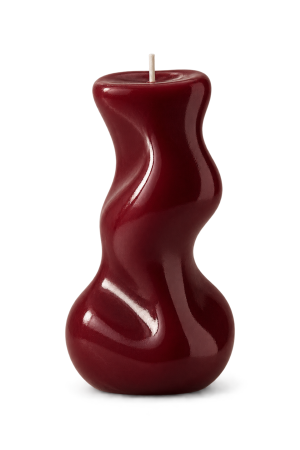 Glossy burgundy sculptural candle
