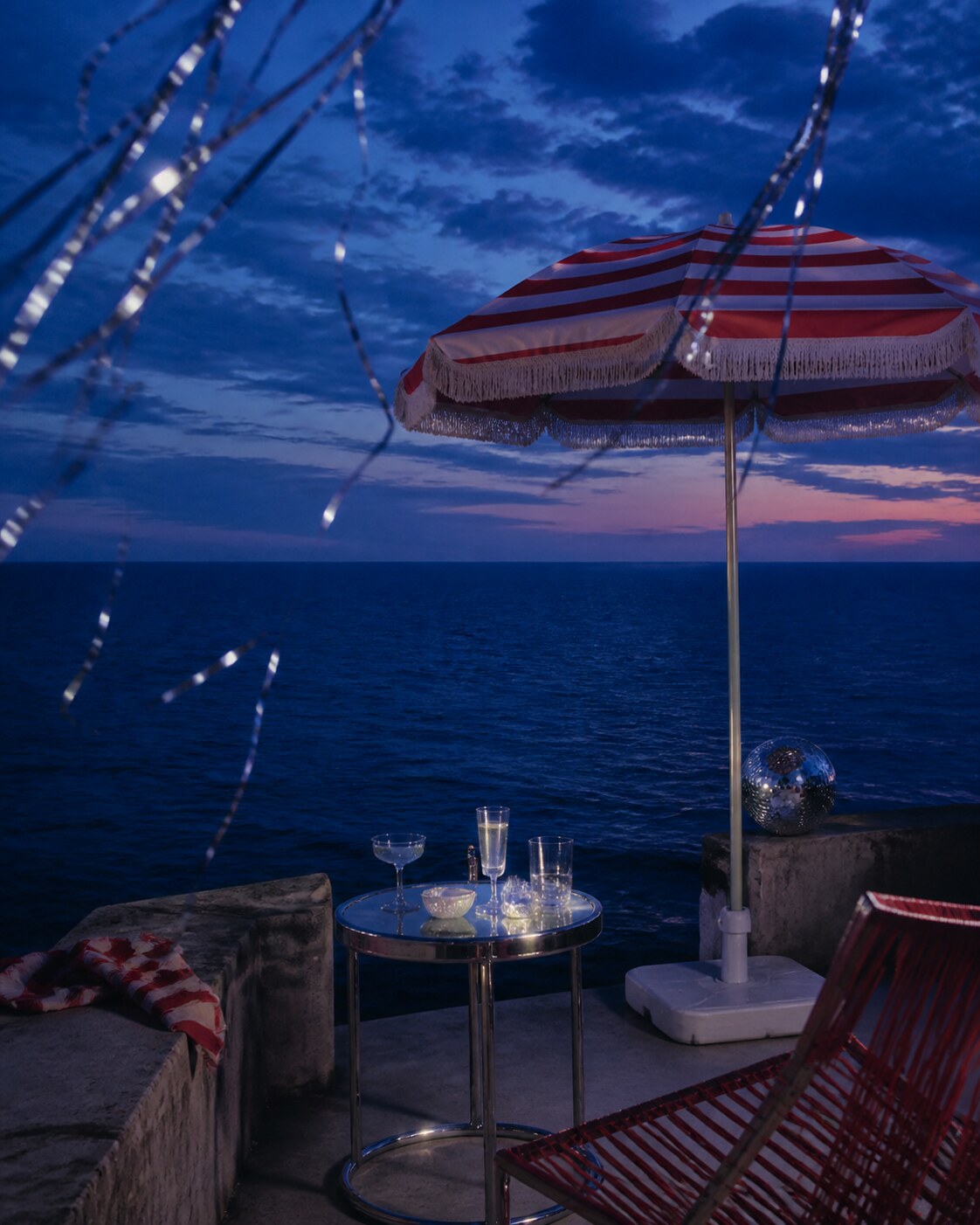 Coastal terrace at blue hour