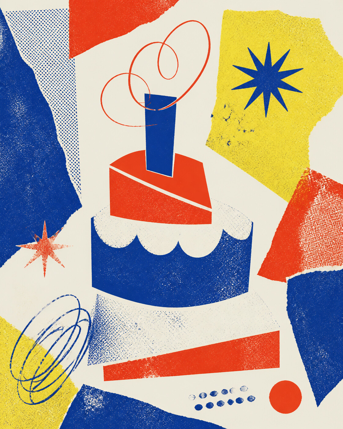 Risograph birthday cake collage