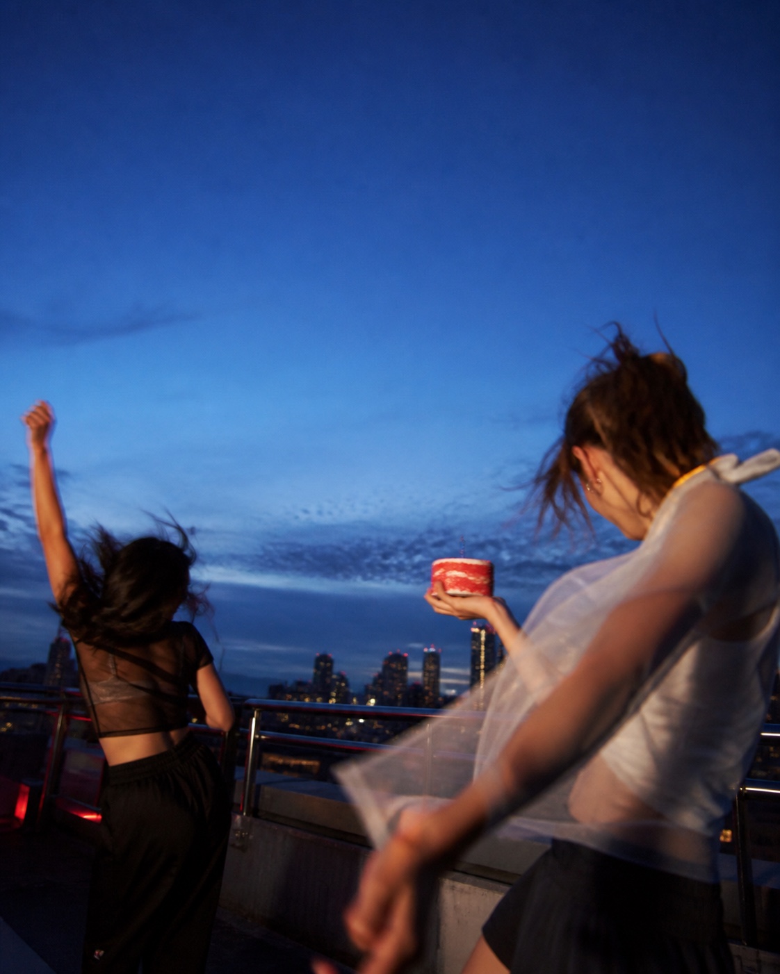Birthday on a rooftop at blue hour